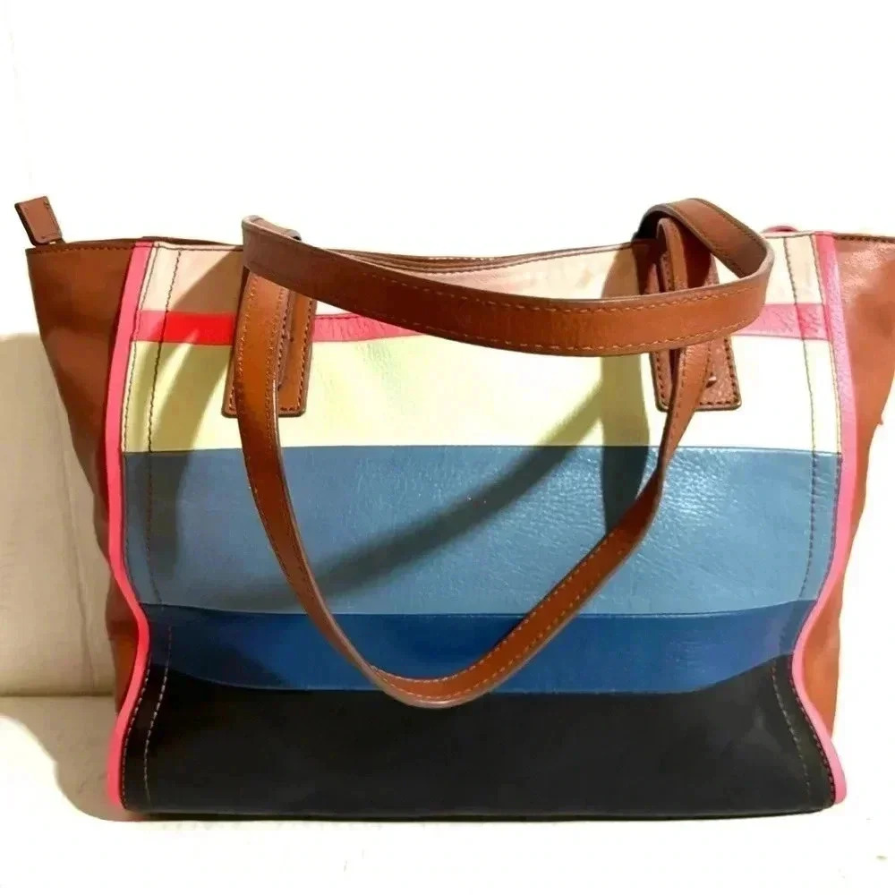 Fossil Emma Multicolor Patch Work Pebbled Tote Ha… - image 6